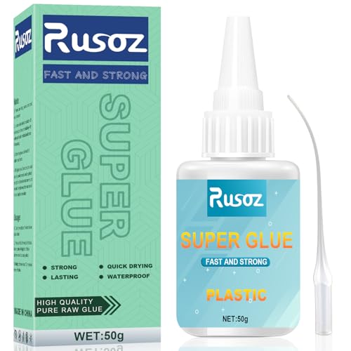 Rusoz Kunststoffkleber Extra Stark 50g Sekundenkleber Für Kunststoff Wasserfest Hitzebeständig Plastikkleber Kunststoff Kleber Für Kunststoff, Metall, Glas, Pvc, Holz, Diy, Schnell Trocknend von Rusoz