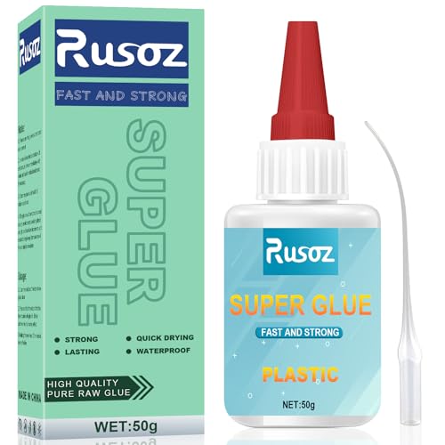 Rusoz Kunststoffkleber Extra Stark 50g Sekundenkleber Für Kunststoff Wasserfest Hitzebeständig Plastikkleber Kunststoff Kleber Für Kunststoff, Metall, Glas, Pvc, Holz, Diy, Schnell Trocknend von Rusoz