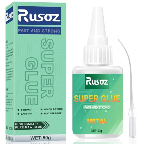 Rusoz Metallkleber Extra Stark 50g Sekundenkleber Metall Hitzebeständig Sekundenkleber Extra Stark Metall Kleber für Metall und Plastik, Glas, Holz, Schneller Aushärtung von Rusoz