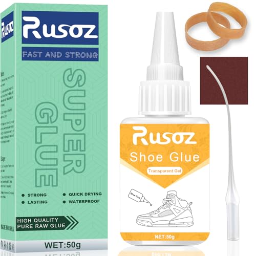 Rusoz Schuhkleber Extra Stark Wasserfest, 50g Transparent Schuhsohlenkleber Professioneller Schuhreparaturkleber Wasserdichter Kleber Schuhsohle Für Turnschuhe, Lederschuhe, Stiefel, Leder, Gummi von Rusoz