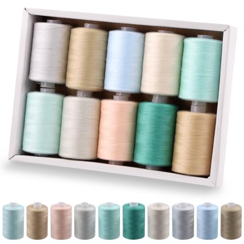 Rustark 10 Stück 1000m Helle Farben Polyester Nähfäden Set Polyester Stickgarn Maschine Faden Hand Nähfaden Sortiment für Nähen, Sticken, Handnähen von Rustark