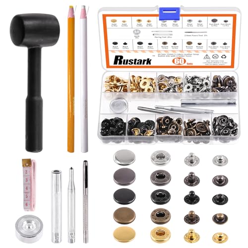 Rustark 100 Sets 15mm 5 Farben Leder Druckknöpfe Set mit Werkzeugen, Metall Druckknopf Kleidungs Druckknopf Sortiment Set für Leder, Kleidung, Jacken, Jeans, Bastelarbeiten von Rustark