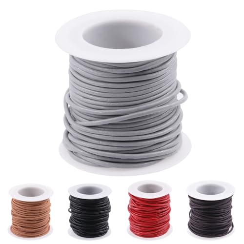 Rustark 11 Yards x 2mm Light Gray Round Leather String Cord Soft Leather Rope Cord Spool for Necklaces Bracelets Shoelace Wrapping Crafts Jewelry Making Supplies von Rustark