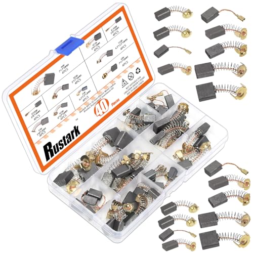 Rustark 40 Stück 10 Größen Elektrowerkzeug Kohlebürsten Ersatz Kohlebürsten Sortiment Set Kohlestifte Motor Kohlebürsten Motorkohlen Kohlebürsten für Bohrhammer, Winkelschleifer, Elektrowerkzeug von Rustark