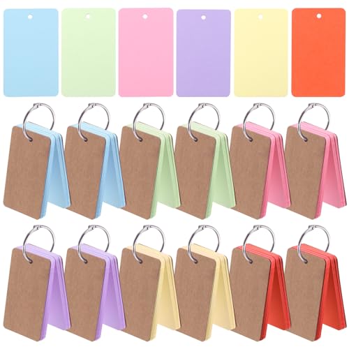 Rustark 600Pcs 9 x 5.4cm 6 Colors Index Cards with Rings Blank Easy Flip Flash Card Study Note Cards Thick Memo Cards for Office School Learning Memory von Rustark