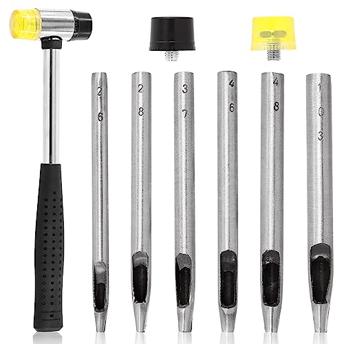 Rustark 9 Stück 6 Größe Oval Locheisen Set für Leder 2mm-4mm Leder Hohl Punch Set mit Doppeltem Gesicht Kunststoff und Gummi Hammer, Leder Oval Stanzwerkzeug Set für Leder DIY Handwerk von Rustark