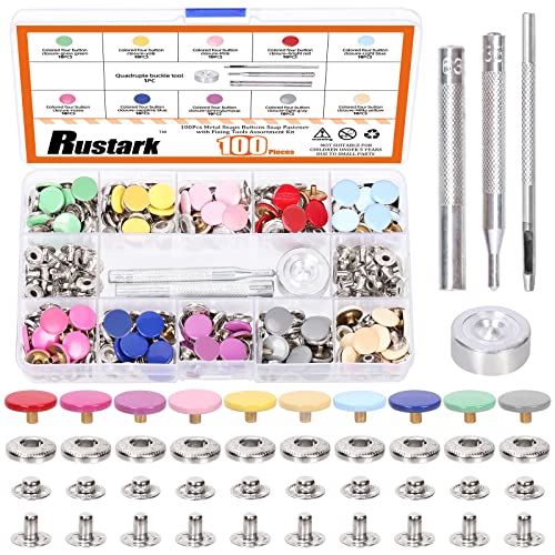 Rustark Snap Buttons Fastener Kit Colors Press Studs with Fixing Snaps Tools Kit Metal Leather Snaps for Clothing, Sewing, Jeans, Canvas, Bags, DIY Craft von Rustark