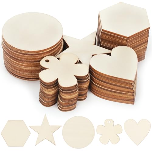 Rustark Stücke Holzsterne Holzherz Dekorieren Blank Holz Stern Scheiben Mini Stern Verschönerungen für Hochzeit Handwerk Making DIY (Wood-mixed shaped) von Rustark