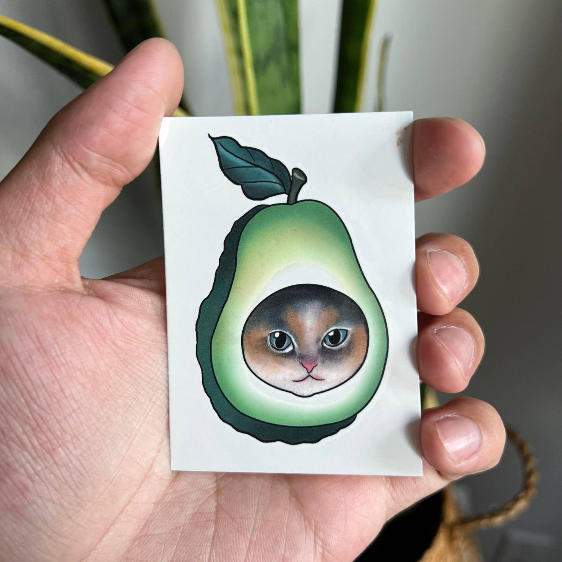 Avocado Katze Tattoo, Wasserfestes Temporäres Super Süßes Tattoo von RusticSensation