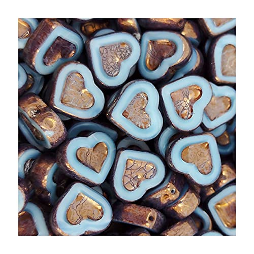 6 stk Tischschnitt Tschechische Glasperlen - Herz - Blau/Bronze-Beschichtung 14x12 mm (Table cut Czech glass beads - heart - blue/bronze coating) von Rutkovsky