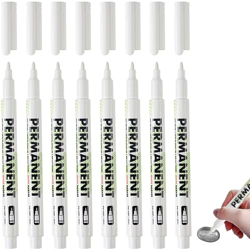 Ruucy 8 Stück Weißer Stift,1 mm Acryl Weisser Permanent Marker, Wasserfest Weißer Marker Stifte für Holz Stein Kunststoff Leder Glas Stein Metall Leinwand Keramik (Weiß) von Ruucy