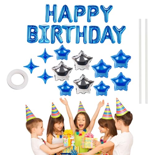 Happy Birthday Banner Ballon, Banner mit Buchstaben, Sternballons, Geburtstags-Hintergrund mit Sternballons, aufblasbares Dekoration-Ballon-Set für Kinder, Erwachsene, Mädchen, Jungen von Ruwshuuk