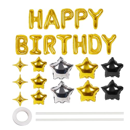 Happy Birthday Folienballons - Banner mit Buchstabensternballons | Geburtstagshintergrund mit Sternballons, aufblasbares Dekorationsballon-Set für Kinder, Erwachsene, Mädchen, Jungen von Ruwshuuk