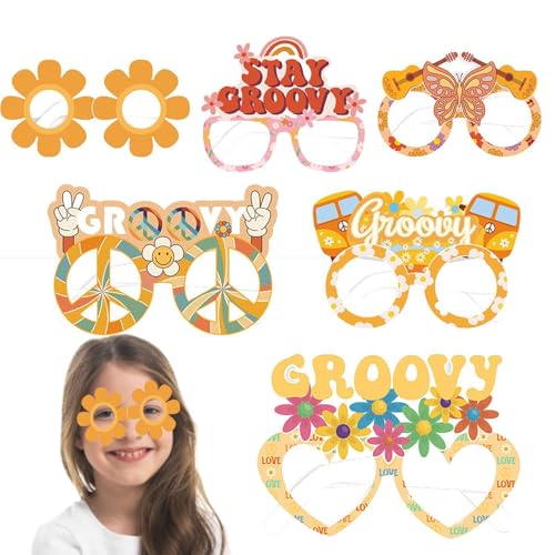 Ruwshuuk Hippie-Brille für Frauen, Papierbrille für Erwachsenenparty - 6 Stück dekorative -Brillen,Bunte tragbare Retro-Partybrille für Erwachsene und Kinder von Ruwshuuk