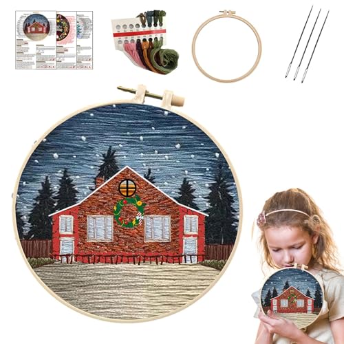 Ruwshuuk Stickerei-Ornament-Set, Weihnachts-Sticksets für Erwachsene - Weihnachtsstickerei Weihnachtshandwerk Handstickerei,Stickset mit Muster für Thanksgiving-Partys, Anfänger von Ruwshuuk