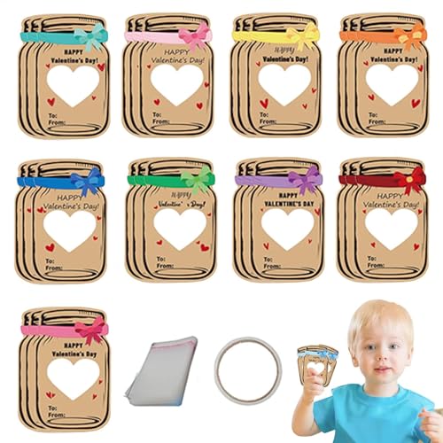 Ruwshuuk Valentinstagskarten,Valentinskarten für Kinder | Bunte Gläser Happy Valentine Grußkarten | Valentins-Austauschkarten-Set für und Mädchen, Valentinskarten für Partys, Hochzeiten von Ruwshuuk