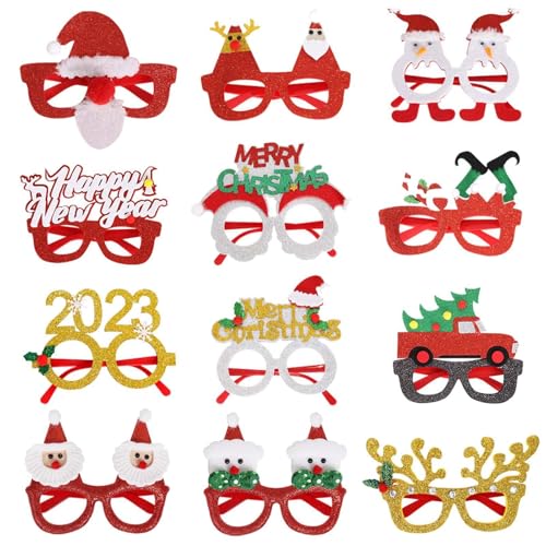 Ruwshuuk Weihnachtsbrille für Kinder, 12 Stück Partygeschenkgläser für Kinder, Glitzernde Weihnachtsbrille zum Tragen, Partygeschenkbrille für Kinder, Weihnachtspartygeschenk, Geschenk für Erwachsene von Ruwshuuk