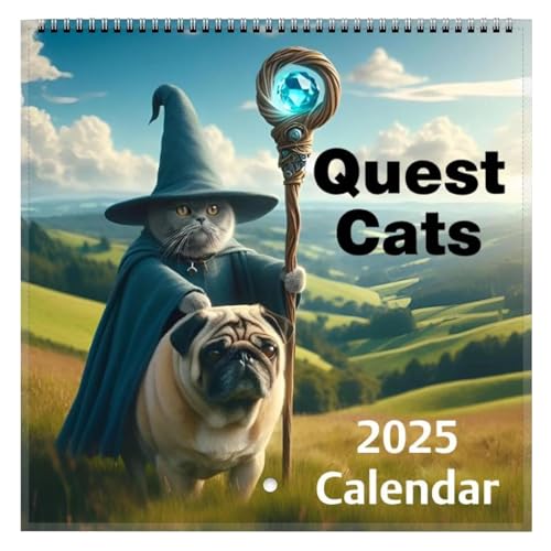 Wandkalender 2025, Weird Medieval Quest Cats Kalender 2025, lustiger hängender Monatskalender, Home-Planung, Wandkalender, Notizblöcke für Familienfreunde von Ruwshuuk