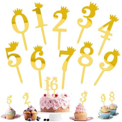 Ruzister 10 Zahlen-Kronen-Kuchendekoration 0–9, Zahl 0–9 Geburtstags-Kuchenaufsatz, Geburtstagskuchen-Dekoration, geeignet für Geburtstagsfeiern jeden Alters von Ruzister