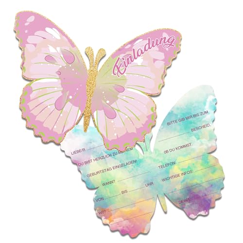 Ruzister 12 Stück Einladungskarten Kindergeburtstag Mädchen Schmetterling Party Einladungskarte für Geburtstag Frauen Junge Geburtstagseinladungen von Ruzister