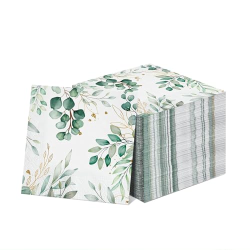 Ruzister 20 Stück Servietten Eukalyptus, 33x33Cm Servietten Grün Servietten Hochzeit, Tisch Dekorationen Grün Vintage Eukalyptus Papierserviette Einweg Napkins von Ruzister