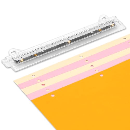 Ruzister 3-Loch-Stanzer für Ordner, DREI-Loch-Stanzer, tragbarer Locher für 3-Ring-Ordner, 5 Blatt Kapazität, 25 cm Lineal für Schule, Büro von Ruzister