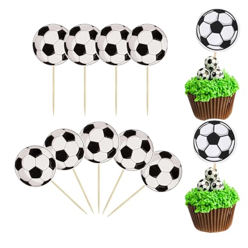 Ruzister 36 Stück Fußball-Cupcake-Topper mit Sportthema, Fußball-Cupcake-Lebensmittel-Zahnstocher, Babyparty-Kuchendekorationen für Sportbälle, Fußballthema von Ruzister