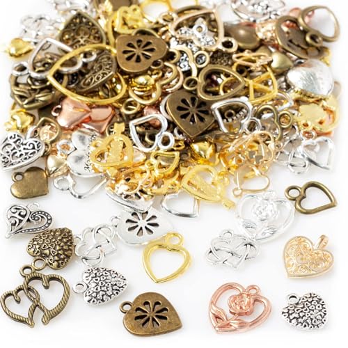 Ruzister 50 Stück herzförmige, sortierte Metall-Charms für die Schmuckherstellung, gemischte Farb-Charms für Schlüsselanhänger, Armbänder, Halsketten, Ohrringe von Ruzister