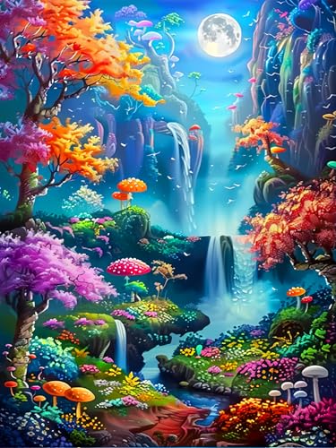 5D Diamond Painting Erwachsene Mond Wald Landschaft Diamant Painting Bilder Erwachsene, DIY Crystal Strass Stickerei Painting Diamon Painting Bilder Wand Dekor Landschaft Diamanten Painting 30x40cm von Rvhulwa