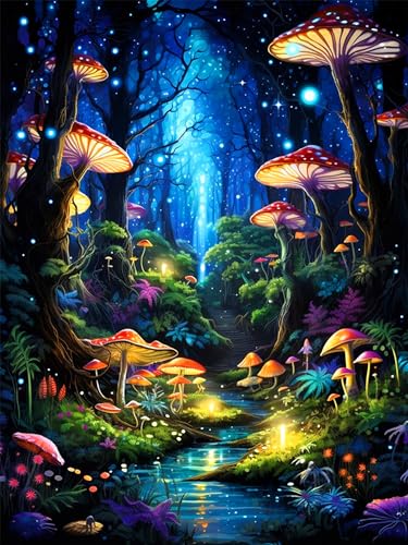 5D Diamond Painting Pilz Diamant Painting Bilder Fantasie Diamond Painting Erwachsene Wald Diamond Painting Bilder Diamant Bilder DIY Cross Stickerei Malerei Kits für Haus Büro Wall Dekor 30x40cm von Rvhulwa