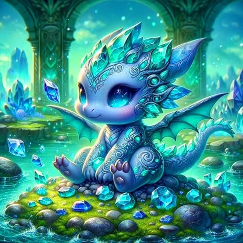 Rvhulwa 5D Diamond Painting Cartoon Drache Diamant Painting Bilder Drache Diamon Painting Erwachsene Full DIY Diamant Kunst Malerei Stickerei Set Kreuzstich Bilder Home Wand Dekor 30x30cm von Rvhulwa