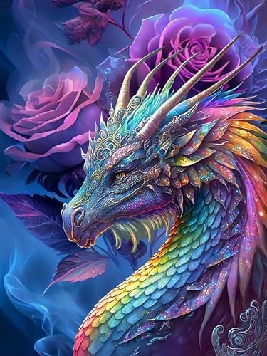 Rvhulwa 5D Diamond Painting Drache Rose Diamant Painting Bilder Strass Tiere Diamon Painting Erwachsene Full DIY Diamant Kunst Malerei Stickerei Set Kreuzstich Bilder Home Wand Dekor 30x40cm von Rvhulwa