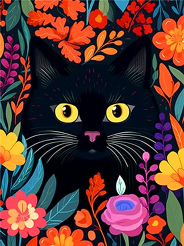 Rvhulwa 5D Diamond Painting Erwachsene Blumen Katzen Diamant Painting Bilder Kit für Erwachsene DIY Crystal Strass Stickerei Painting Diamond-Painting Kit für Home Büro Wall Dekoration 30x40cm von Rvhulwa