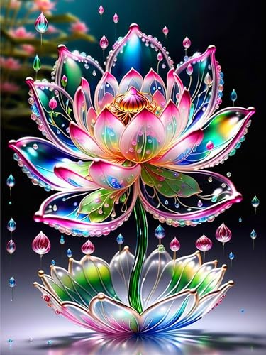 Rvhulwa 5D Diamond Painting Erwachsene Lotus Diamant Painting Bilder Erwachsene, DIY Crystal Strass Stickerei Painting Diamon Painting Bilder Wand Dekor Lotus Blume Diamanten Painting 30x40cm von Rvhulwa