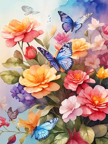 Rvhulwa 5D Diamond Painting Erwachsene Schmetterling Blume Diamant Painting Bilder Erwachsene, DIY Crystal Strass Stickerei Painting Diamon Painting Bilder Wand Dekor Blume Diamanten Painting 30x40cm von Rvhulwa