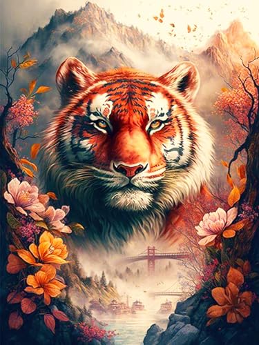 Rvhulwa 5D Diamond Painting Erwachsene Tiger Diamant Painting Bilder Erwachsene, DIY Crystal Strass Stickerei Painting Diamon Painting Bilder Wand Dekor Berg Tiger Diamanten Painting 30x40cm von Rvhulwa