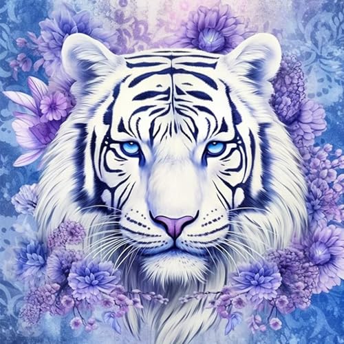 Rvhulwa 5D Diamond Painting Erwachsene Weißer Tiger Diamant Painting Bilder Erwachsene, DIY Crystal Strass Stickerei Painting Diamon Painting Bilder Wand Dekor Weißer Tiger Diamanten Painting 35x35cm von Rvhulwa