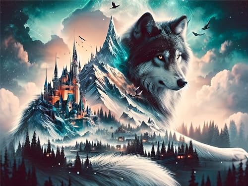 Rvhulwa 5D Diamond Painting Erwachsene Wolf Diamant Painting Bilder Erwachsene, DIY Crystal Strass Stickerei Painting Diamon Painting Bilder Wand Dekor Schloss Diamanten Painting 30x40cm von Rvhulwa