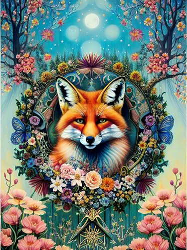 Rvhulwa 5D Diamond Painting Fuchs Diamant Painting Bilder Diamond Painting Erwachsene Blume Diamond Painting Bilder Diamant Bilder DIY Cross Stickerei Malerei Kit, Home Büro Wand Dekor 30x40cm von Rvhulwa