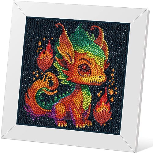 Rvhulwa Diamond Painting Kinder Set, 5D DIY Cartoon Diamant Painting Bilder, Drachen-Diamant-Kunst für Kinder im Alter von 8–12 Jahren-Diamant-Malerei 18x18cm Bilderrahmen für Kinder Erwachsene von Rvhulwa