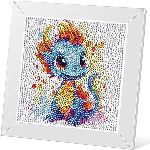 Rvhulwa Diamond Painting Kinder Set, 5D DIY Cartoon Diamant Painting Bilder, Drachen-Diamant-Kunst für Kinder im Alter von 8–12 Jahren-Diamant-Malerei 18x18cm Bilderrahmen für Kinder Erwachsene von Rvhulwa