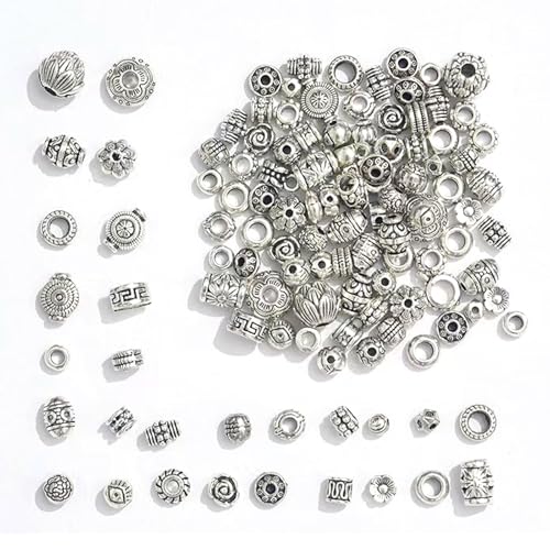 100g Mixed Metall Spacer Perlen, Zwischenperlen, Antik Silber Perlenkappen, Bastelperlen Set für Basteln DIY Schmuck Armbänder Schmuckherstellung von Rwoythk