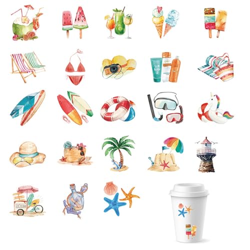 46 pcs Ästhetische Marine Stickers, Scrapbook Aufkleber Set, Urlaub Strandaufkleber für Sammelalbum, Basteln, Kid DIY Art Crafts, Koffer von Rwoythk