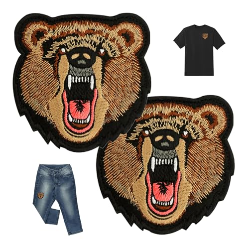 Ryaupy 2 Stück Knurrender Bär, Angry Bear Bestickter, Tactical Military Badge, Gestickt Aufnäher, Applikation Aufnäher für Rucksack Taschenl (Bär) von Ryaupy