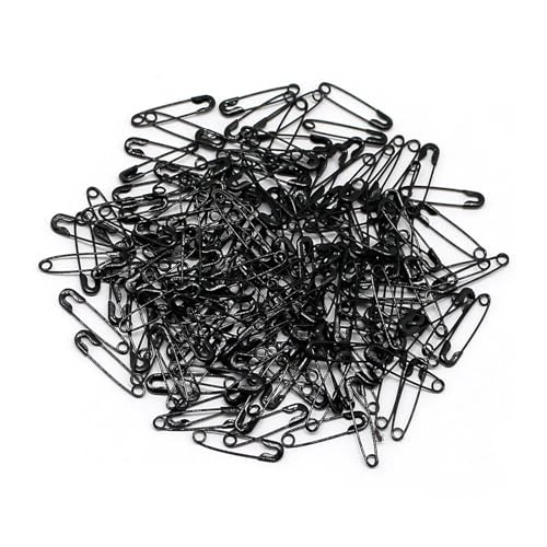 Ryaupy 250 Stück Sicherheitsnadeln, 19mm Gebogene Sicherheitsnadeln Klein Schwarze Nadel Vernickelt Edelstahl Safety Pins für Kleidung Nähen Basteln Schmuck-DIY von Ryaupy