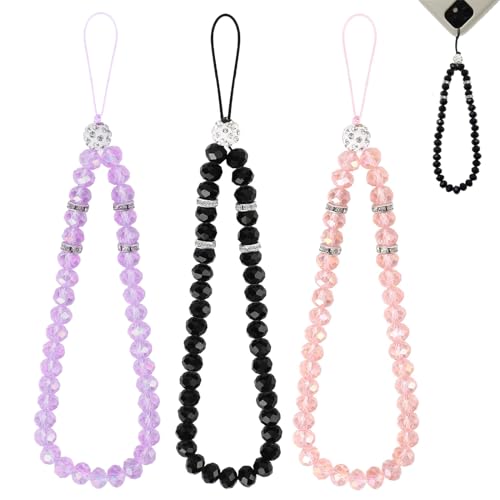 Ryaupy 3PCS Boho Anti-Lost Handykette - Universal Handgelenk-Lanyard - Handyband Retro Neu Acryl, Handy Charm Handykette(Rosa, Schwarz, Lila) von Ryaupy