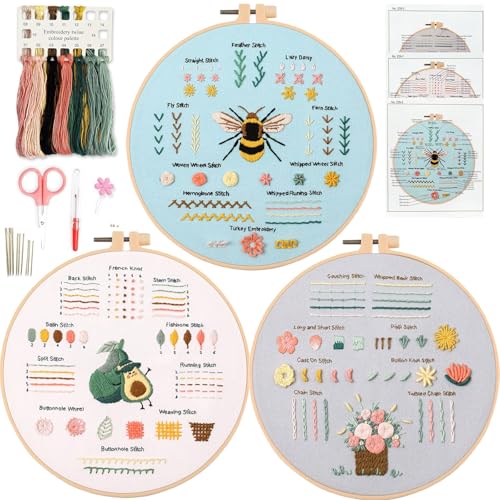 Ryebme Stickset für Anfänger, Sticken Set Erwachsene, Blumenmuster Pflanzen Stickset mit 1 Stickrahmen, Anleitung und Werkzeuge, Kreuzstich Set, Embroidery kit für DIY Kunst, Handwerk, Nähen von Ryebme