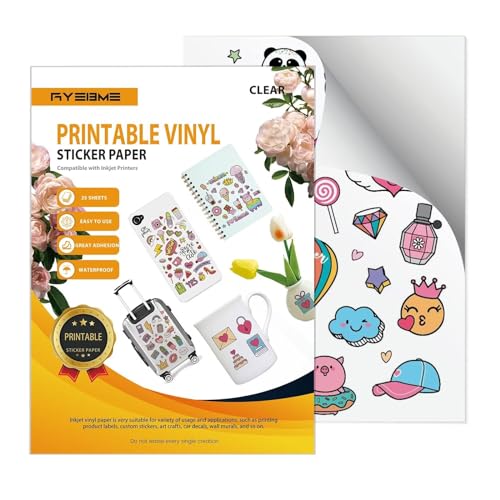 Ryebme Vinylfolie Sticker Papier zum Bedrucken - 25 Blatt Transparente Bedruckbares Vinyl Aufkleberpapier Für Tintenstrahldrucker, Trocknet Schnell Lebendige Farben, Selbstklebendön & Trocknet Schnel Ryebme Vinylfolie Sticker Papier zum Bedrucken - 25 Blatt Transparente Bedruckbares Vinyl Aufkleberpapier Für Tintenstrahldrucker, Trocknet Schnell Lebendige Farben, Selbstklebendön & Trocknet Schnel von Ryebme