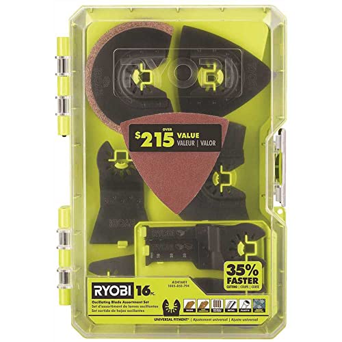 RYOBI - 16-teiliges Oszillierendes Multifunktionswerkzeug-Zubehör-Set - Universal Fitment, 35 Prozent Faster Cutting, Variety of Blades To Help Tackle Multi-Material Projects von Ryobi