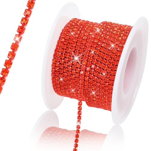 Rytenz 9,1 m, 3 mm Strass-Kette, Zierleiste, glänzende Strass-Kette zum Nähen, Basteln, Dekoration, Schmuck, Kleidung, Schuhe (Orange) von Rytenz